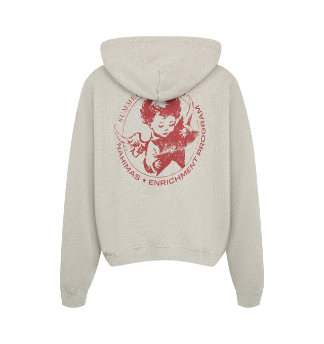 Image 2 of 2 - GREY - Nahmias Mens Youth Enrichment Zip Hoodie is crafted from cotton. Features a full front zip closure, hood, Youth Enrichment Program graphic, red stitch repair detailing, and ribbed cuffs and hem. Main Material: 100% Cotton. Designed in Los Angeles. Imported 