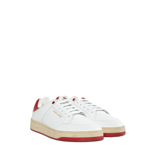 WHITE - SAINT LAURENT SL/61 LT Sneaker featuring low-top, lace up, perforated leather on vamp, gold toned signature on side and back tab and inscription on the side sole. Rubber sole. 100% calfskin leather. Made in Italy.