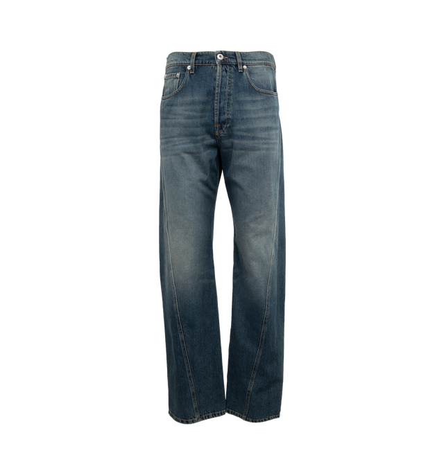 BLUE - LANVIN Regular Twisted Leg Jeans featuring regular fit, belt loops, button and zip fly, five-pocket cut, twisted leg side seam and back logo-label. 100% cotton. Made in Italy. 