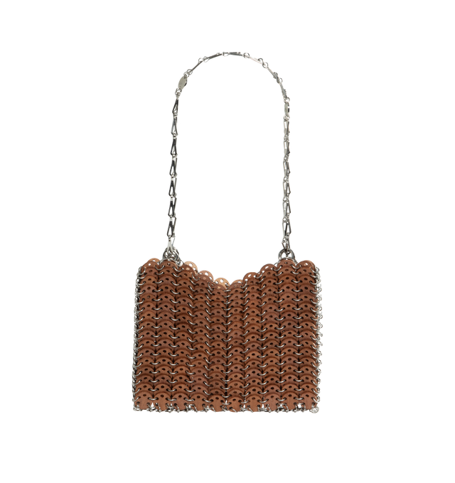 BROWN - RABANNE Iconic 1969 Wood Bag featuring assembly of varnished wooden and metal discs. 80% wood, 20% steel.