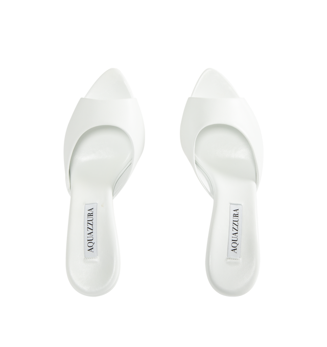 Image 4 of 4 - WHITE - AQUAZZURA Bisous Mule 85 featuring slip-on style, mid heel, padded leather insole and signature logo detailing. 85 mm heel. Nappa leather. Made in Italy. 