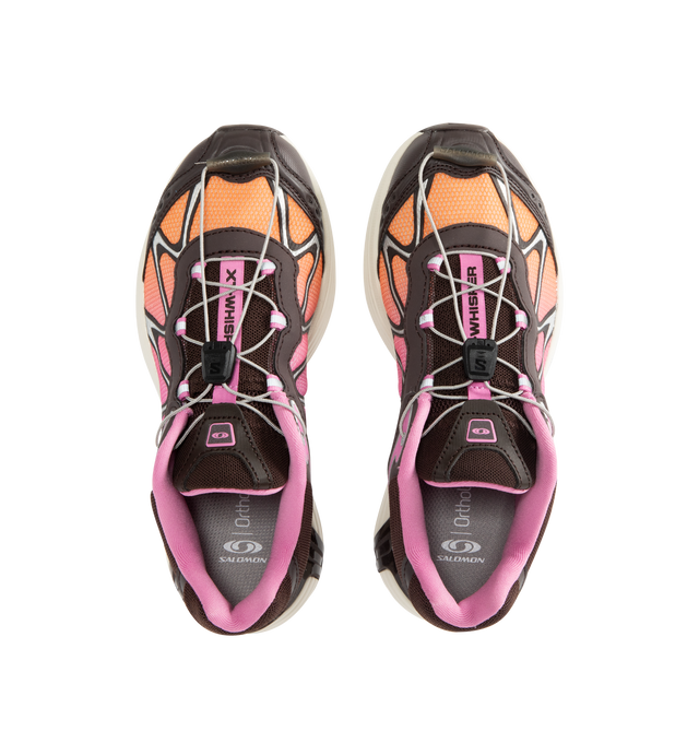 Image 5 of 5 - PINK - SALOMON XT-Whisper Sneaker featuring mesh upper, TPU overlays, padded collar, rubberized toecap with Salomon branding, Salomon patch on tongue, XT-Whisper branding on tongue, Salomon branding at rear, quickLACE with toggle and lace pocket, OrthoLite insole, SensiFit midsole and traction rubber outsole. 
