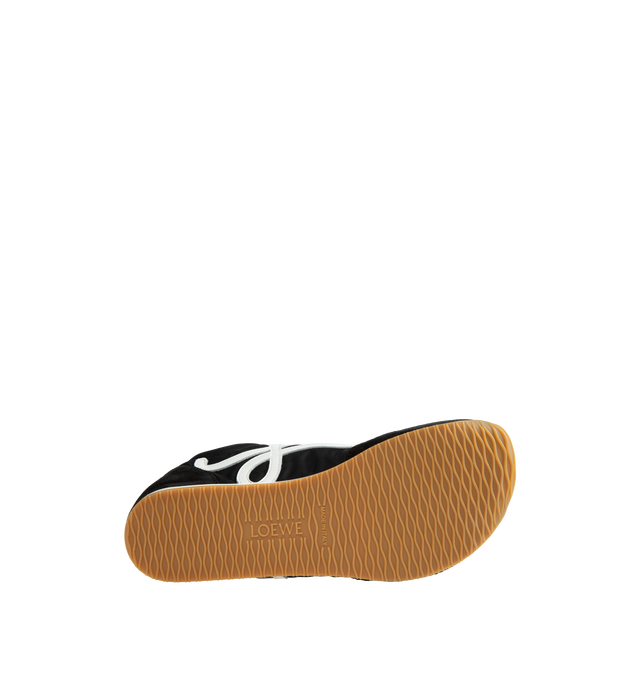 Image 4 of 5 - BLACK - Loewe Men's Ballet Runner 2.0 Sneakers are crafted from nylon and suede and feature the brand's signature asymmetrical toe shape, a sock-like internal construction, and a lightweight rubber outsole that extends over the toe. Designed for comfort and everyday versatility, this updated runner silhouette is finished with an L monogram at the side, an embossed Anagram logo on the tongue, and injected rubber LOEWE branding at the heel tab. Main Material: Nylon and Suede. Heel Height: 2 cm  