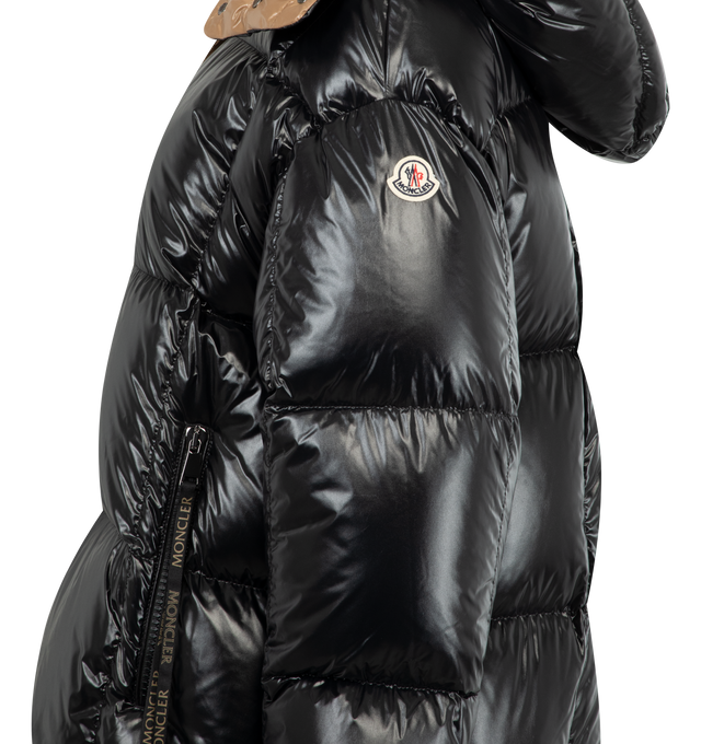 Image 3 of 4 - BLACK - MONCLER Parana Jacket featuring crafted from nylon laqu, nylon laqu lining, down-filled, detachable and adjustable hood, zipper and snap button closure, zipped pockets, elastic cuffs and logo. 100% polyamide/nylon. Padding: 90% down, 10% feather. 