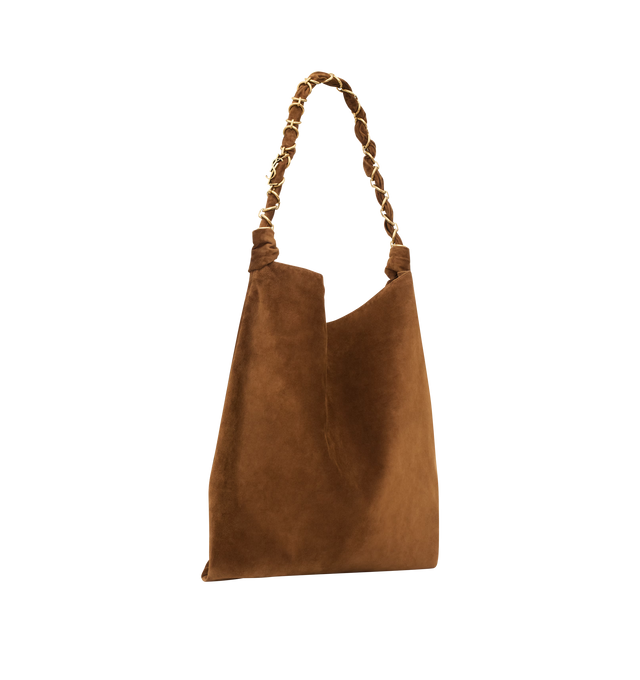 Image 3 of 3 - BROWN - SAINT LAURENT Amalia Hobo Bag featuring suede bag, a woven jewelry chain, cotton lining and bronze-tone hardware. 16.5" x 19.7" x 0.4". Calfskin. Made in Italy. 