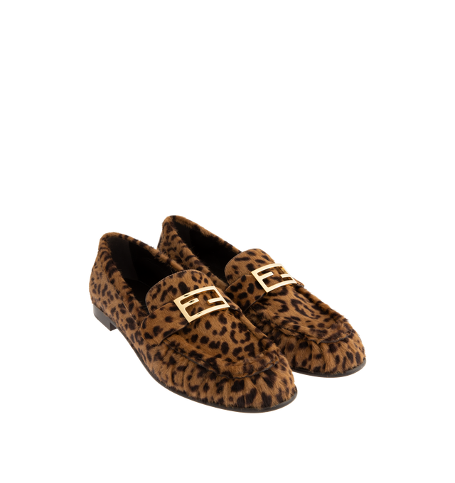 Image 2 of 4 - BROWN - FENDI Baguette Penny Loafers featuring calf hair lining, a leopard pattern, classic moc-toe design, leather lining and leather sole. Made in Italy. 