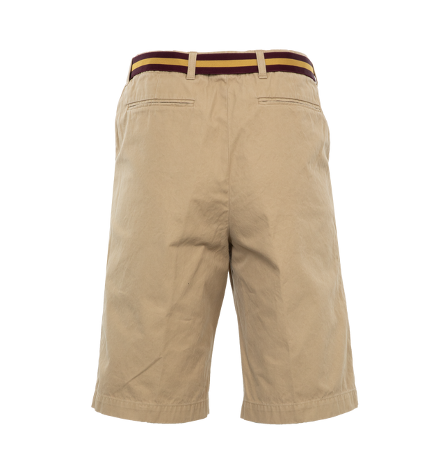 Image 2 of 4 - BROWN - DRIES VAN NOTEN Belted Long Shorts featuring a striped belt at the waist, mid-rise, sits high on hip, button and zip fly, belt loops, side slip pockets, back welt pockets, straight legs and cropped fit. 100% cotton. Made in Romania. 