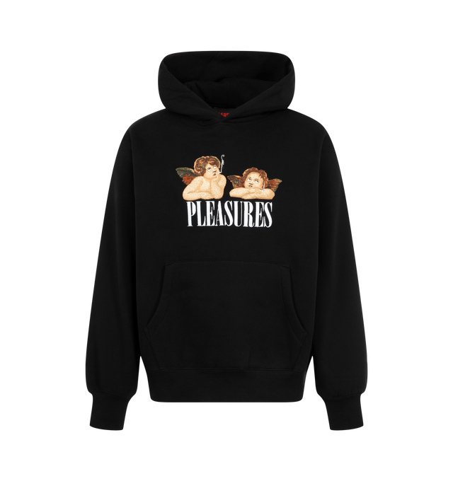 Image 1 of 2 - BLACK - Pleasures Men's Dynamic Hoodie is crafted from a cotton-blend fleece and features an embroidered graphic at the center front. Designed with a classic hooded silhouette, this everyday essential combines clean detailing with comfortable construction. Main Material: 50% Cotton, 50% Polyester.  