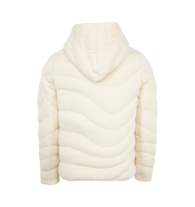 Image 2 of 3 - WHITE - Moncler Padded Wool Hoodie has a quilted design and an attached hood. Lined. Down filled. 100% virgin wool. Made in Italy or Moldova. 