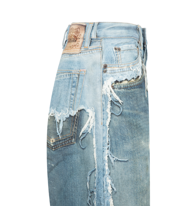 Image 3 of 3 - BLUE - ACNE STUDIOS Trompe LOeil Jeans featuring loose fit, low to mid waist, wide, baggy leg, seasonal trompe loeil print and 5-pocket construction. 100% cotton. 