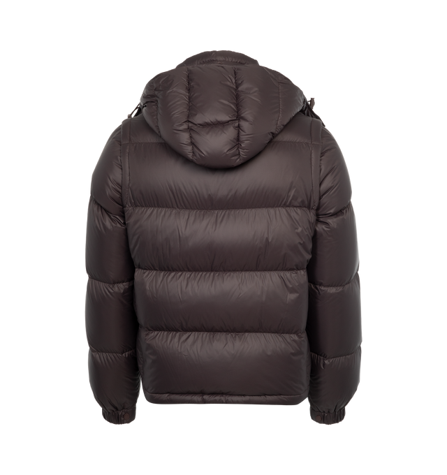 Image 2 of 4 - BROWN - MONCLER Cyclone Jacket featuring down-filled, hood, snap button and zipper closure, pockets with zipper closure, hem with elastic drawstring fastening and logo patch. 100% polyamide/nylon. Padding: 90% down, 10% feather. 