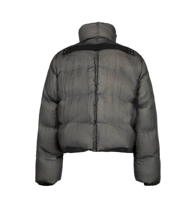 Image 2 of 3 - BLACK - Rick Owens Men's Turtle Jacket is crafted from polyamide and features a puffer padded design with a stand collar and long sleeves. Designed with zippered side pockets, ribbed cuffs, a straight hem, and a tonal strap detail at the back. Main Material: Polyamide.  