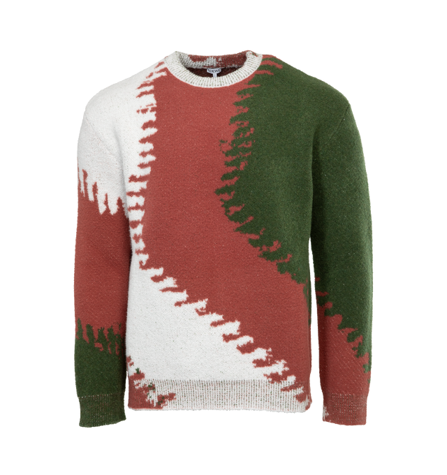 MULTI - LOEWE Sweater featuring piqu jacquard knit, relaxed fit, regular length, three tone abstract pattern, round neck and ribbed collar, cuffs and hem.