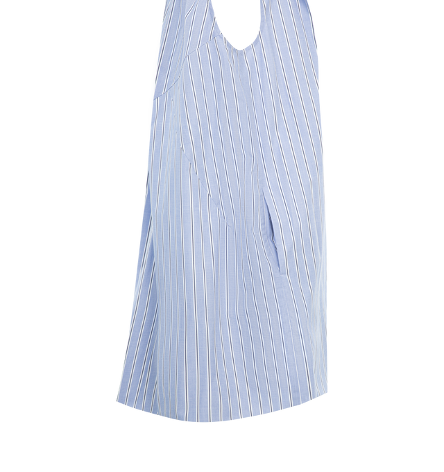 Image 3 of 3 - BLUE - SACAI Cotton Poplin Shirt Dress featuring classic collar, sleeveless, a patch pocket on the front, concealed button closure on the front and asymmetric hem. 65% polyester, 35% cotton. Made in Japan. 