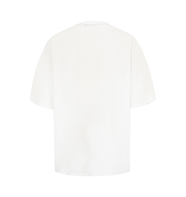 Image 2 of 2 - WHITE - Acne Studios Crew neck t-shirt cut to a relaxed unisex fit. Detailed with an Acne Studios 1996 stamp logo, distressed neckline, cuffs and bottom hem. Crafted from cotton with a sprayed vintage finish. Made from organically grown cotton. 85% Organic cotton, 15% True hemp. 