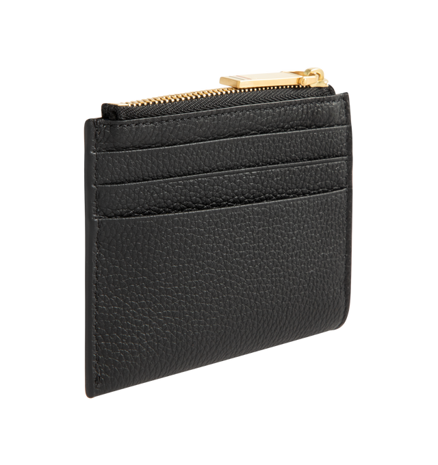 Image 2 of 3 - BLACK - Thom Browne Mens Zip Card Holder is crafted from soft pebble grain calf leather. Features a top zip closure with signature RWB pull, three card slots on each side, gold foil logo, tricolor lining, and signature striped grosgrain loop tab. Main Material: 100% Calf Full Grain Leather; Lining: 100% Polyester. Made in Italy. 