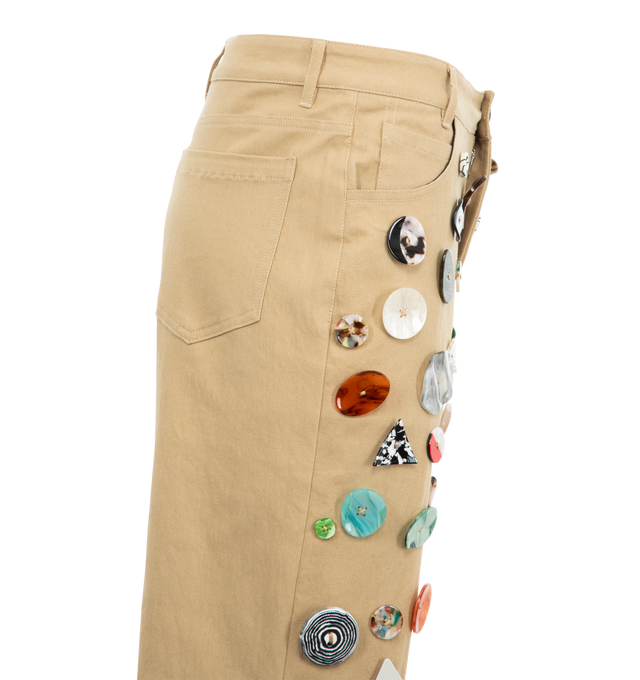 Image 3 of 3 - NEUTRAL - Libertine Memory Vase Cropped Pants offer a classic wide legged fit with a zipper closure, side pockets, and hand-finished button details. 97% cotton, 3% elastane. Made in USA.  