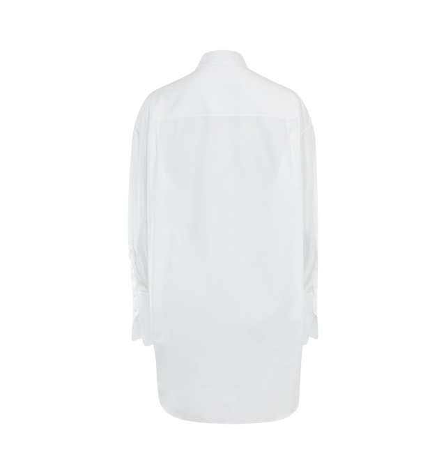 Image 2 of 2 - WHITE - THE ROW Ridla Shirt featuring front button closure, button cuffs, shell buttons, long sleeves, stand collar and a flared hem. 100% cotton. Made in Italy. 