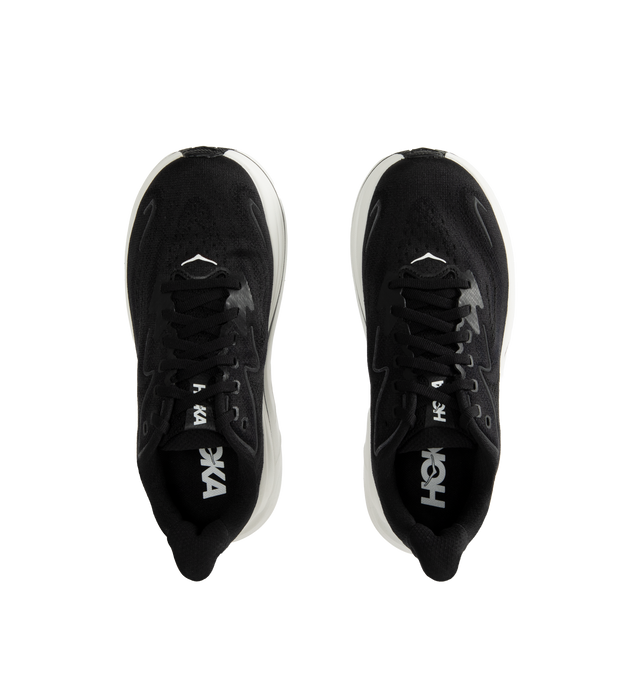 Image 9 of 10 - BLACK - HOKA Clifton 10 Sneaker featuring jacquard knit, reflective upper details, smooth MetaRocker, rearfoot-focused Active Foot Frame, CMEVA midsole, molded EVA sockliner and inherently durable abrasion rubber. 