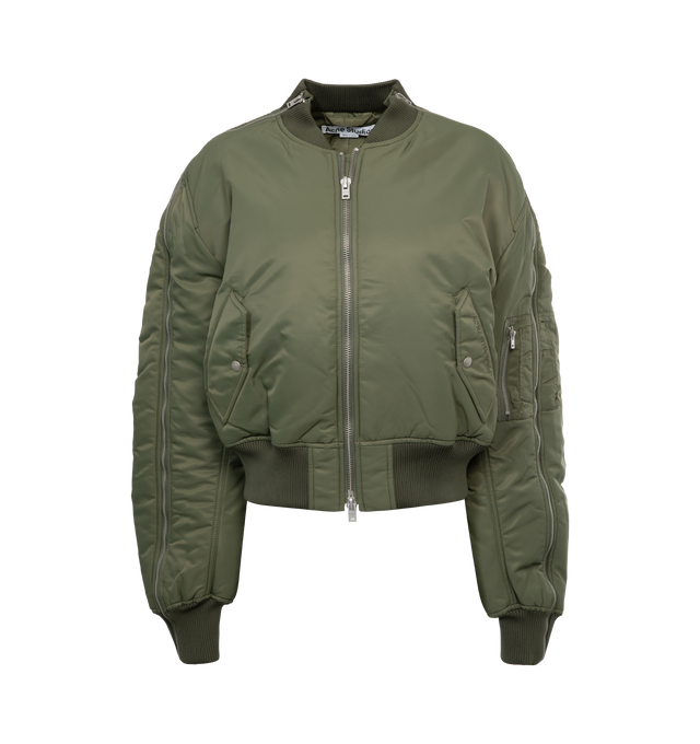 GREEN - ACNE STUDIOS Bomber Jacket featuring relaxed fit, hip length, padded, ribbed neckline, cuffs and hem, Acne Studios logo embroidery, zipper closure, pockets and full lining. 100% nylon.