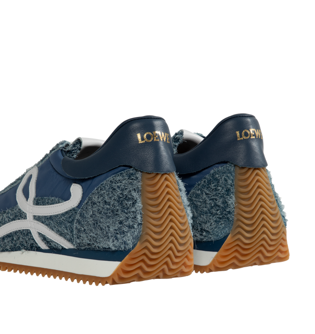 Image 3 of 5 - BLUE - LOEWE Flow Runner Sneaker featuring round toe, lace up, logo on the side, logo on the tongue and logo-printed insole. Brushed suede and nylon. 