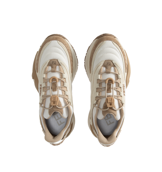 Image 5 of 5 - WHITE - Fendi Flow Sneakers have elastic laces, a side zipper closure, fabric details, embossed logos, and rubber soles. 100% calfskin. Made in Italy.  