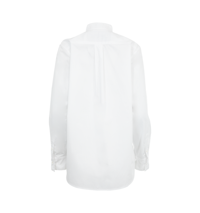 Image 2 of 3 - WHITE - Unlimited Potential Deconstructed Tuxedo Shirt features a band collar and a shirttail hem with a concealed button front, a box pleat yoked back, and button cuffs. 100% cotton. Made in USA.  