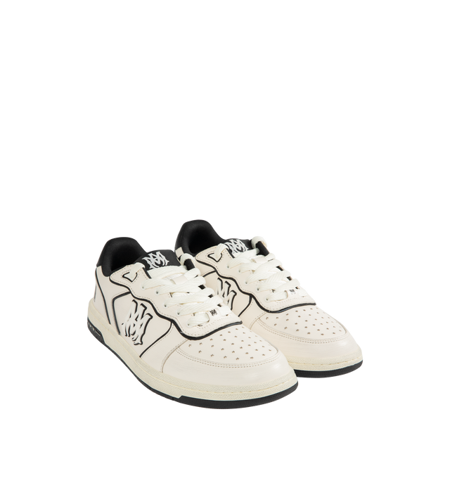 Image 2 of 5 - WHITE - AMIRI Newport Sneaker featuring smooth leather with a signature star perforation on the toe, logo detail on the sidewall, lace-up fastening and round-toe. 