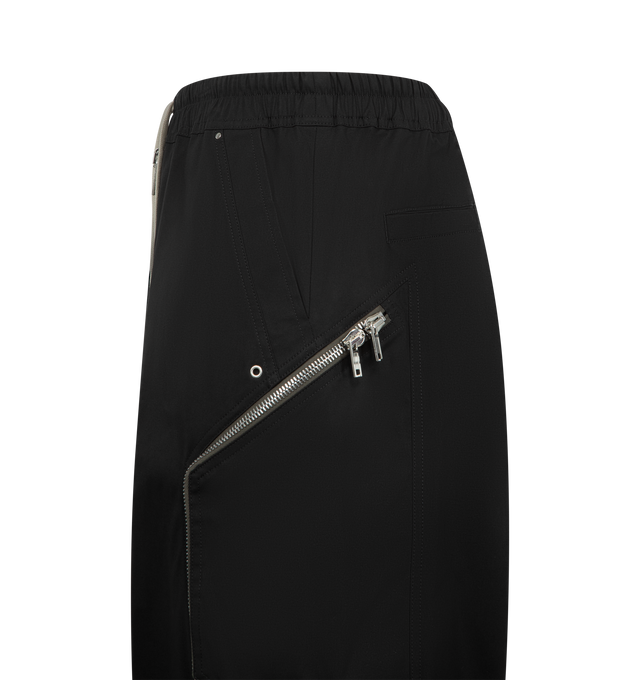 Image 3 of 3 - BLACK - RICK OWENS Heizer Belas Cargo Pants featuring loose-fit, drawstring at elasticized waistband, four-pocket styling, exposed zip fly, eyelets and press-studs at front, creased legs, two-way zip pocket at outseams and dropped inseam. 100% cotton. Made in Italy. 