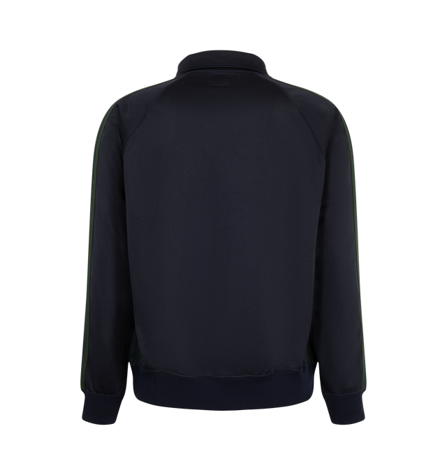 Image 2 of 3 - NAVY - Needles Men's Track Jacket is crafted from smooth polyester jersey and features the brand's signature Papillon embroidery, a front zip closure, and a relaxed-fit silhouette. Designed with excellent stretch and breathability, this sportswear-inspired style is finished with zip pockets for everyday functionality. Main Material: 100% Polyester. Made in Japan. 