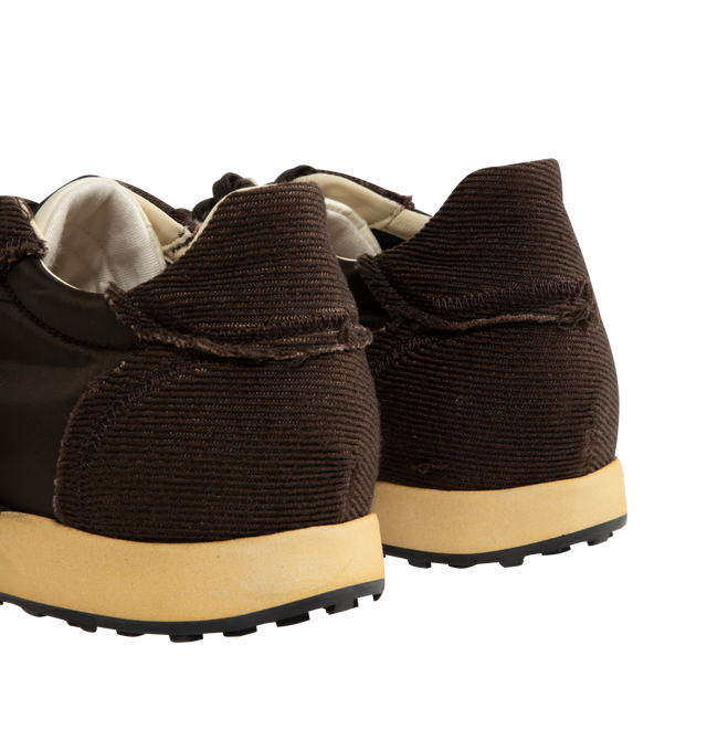 Image 3 of 5 - BROWN - The Row deconstructed sneaker in soft wool and technical nylon with raw edge finish and cushioned sole with micro rubber tread.35% Wool, 15% Linen, 50% Polyester Lined in 70% Polyester, 30% Leather with Rubber sole. Made in Italy. 