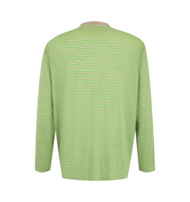 Image 2 of 2 - GOLD - Auralee Men's Soft Smooth Wool Stripe Long-Sleeve T-Shirt is crafted from 15.5-micron merino wool jersey and features a multicolored striped design. The fabric has a natural sheen with an exceptionally smooth, soft, and fluid hand. Cut in a regular fit. Main Material: 100% Wool. 