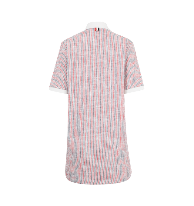 Image 2 of 2 - RED - THOM BROWNE Cotton Tweed Polo Dress featuring front button placket, polo collar, short sleeves and logo patch to the side. 92% cotton, 7% polyamide, 1% elastane. 