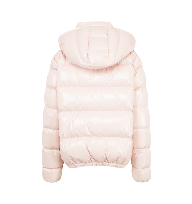 Image 3 of 4 - PINK - MONCLER Andro Hooded Short Down Jacket featuring nylon, longue saison lining, down-filled, detachable and adjustable hood, zipper closure, zipped pockets and elastic cuffs and hem. 100% polyamide/nylon. Padding: 90% down, 10% feather. Made in Romania. 