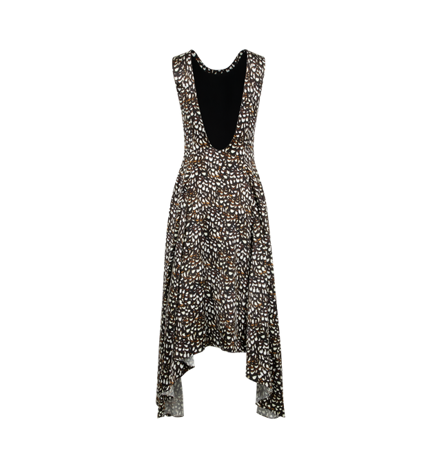 Image 2 of 2 - BROWN - LOEWE Print Dress featuring an allover pheasant feather print, asymmetric construction with an open back, regular fit, mid length, round neck, side zip fastening, seam pockets and fully lined. 100% viscose. Made in Italy. 