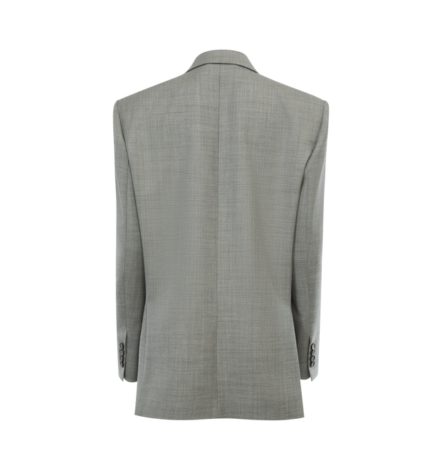 Image 2 of 2 - GREY - Magda Butrym classic oversized blazer in a shorter, boxier shape. Featuring classic detailing like wide shoulders, single horn buttons and lapels, this blazer is perfect for those who want the oversized look with a slightly more closed effect. Shell is 98% wool, 2% elastane. Lining is 100% silk. 