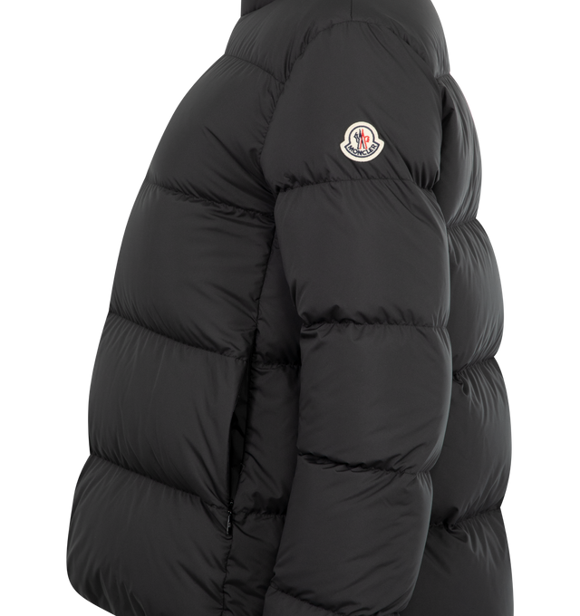 Image 3 of 3 - BLACK - MONCLER Mauzun Short Down Jacket featuring polyester lining, down-filled, zipped pockets, hem with elastic drawstring fastening, matte finish and loose fit. 100% polyester. Padding: 90% down, 10% feather. 