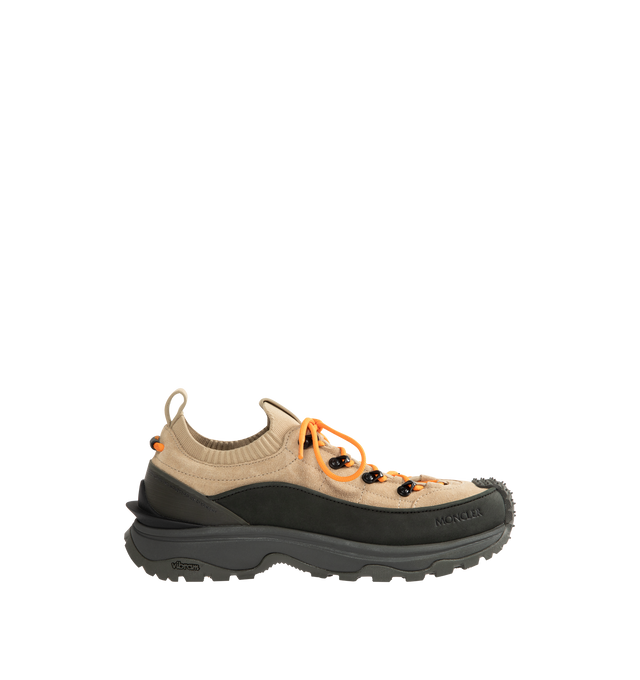Image 1 of 5 - NEUTRAL - Moncler Mens Trailgrip Lite 3 Sneakers feature a nubuck, suede, and knit fabric upper. Designed with a knit sock construction, Ortholite insole, stretch fabric lining, lace-up closure, TPU sole with EVA filler, Vibram MEGAGRIP rubber outsole, carbon sole, 16 cm shaft height, and 4.2 cm sole. Upper: Cow Leather and 100% Polyester; Lining: 100% Polyester; Sole: 100% Elastodiene. Made in Vietnam. 