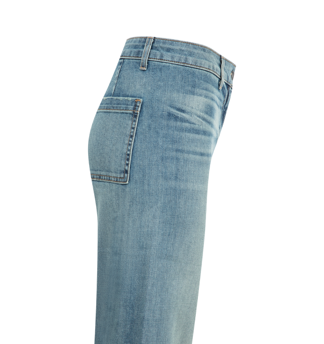 Image 3 of 3 - BLUE - NILI LOTAN Megan Jean featuring mid-rise, relaxed wide leg, Japanese stretch denim, fitted through hips, cropped ankle length, back patch pockets, back darts, zip fly, shank closure and belt loops. 98% cotton, 2% polyurethane. Made in America. 