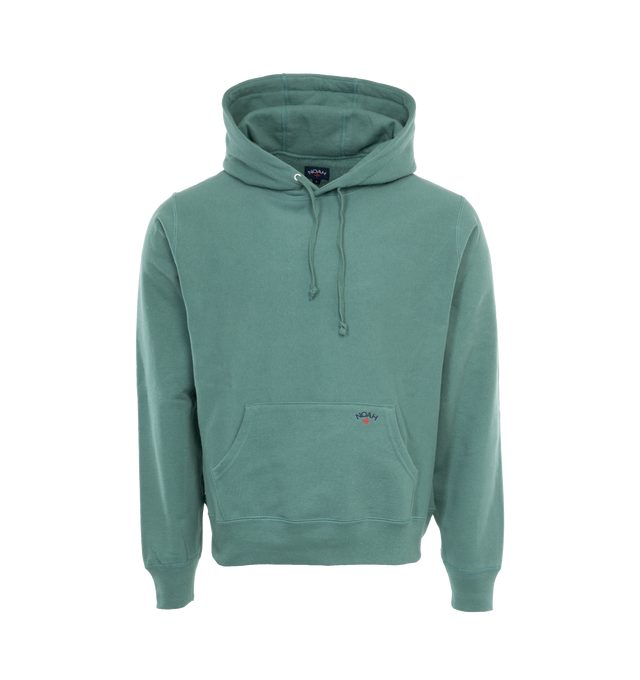 GREEN - NOAH Classic Hoodie featuring brushed-back fleece, kangaroo pocket, hood with drawstring, ribbed hem and cuffs and logo embroidery on pocket. 100% cotton. Made in Canada.