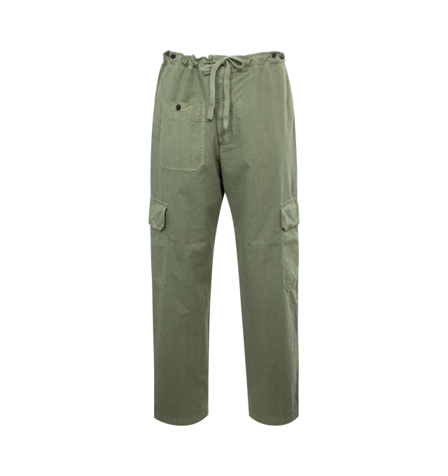 Image 1 of 3 - GREEN - BARENA VENEZIA Oversize work cargo trousers crafted from natural crinkle garment dye 100% cotton canvas. Mid rise in a comfort fit featuring two slashed side pocket, one u-line patch front pocket with button. 