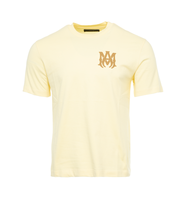 Image 1 of 4 - YELLOW - AMIRI MA Logo T-Shirt featuring monogram print at the chest, logo print to the rear, textured finish to the print, crew neck, short sleeves and straight hem. 100% cotton.  