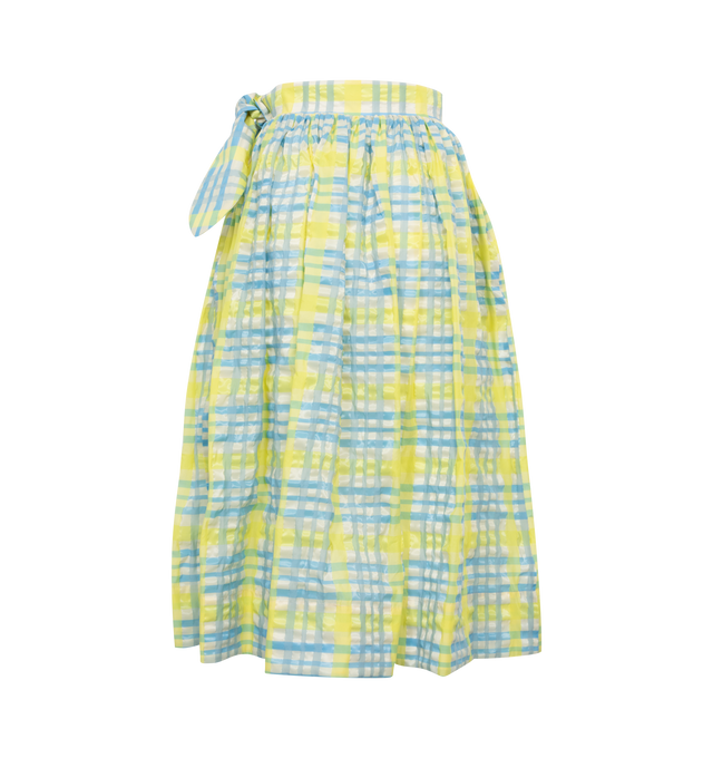 Image 2 of 3 - YELLOW - ROSIE ASSOULIN Tie Plaid Skirt featuring tie waist, midi length, plaid pattern throughout and pleated. 40% polyester, 32% nylon/polyamide, 28% cotton. 