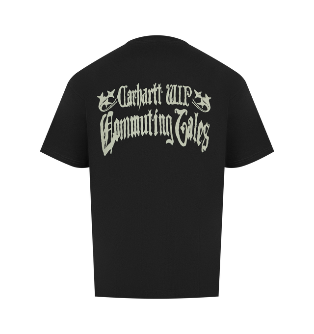 Image 2 of 2 - BLACK - CARHARTT WIP Commuting Tales Graphic Tee featuring crewneck, short sleeves and graphics at left chest and back. 100% cotton. 