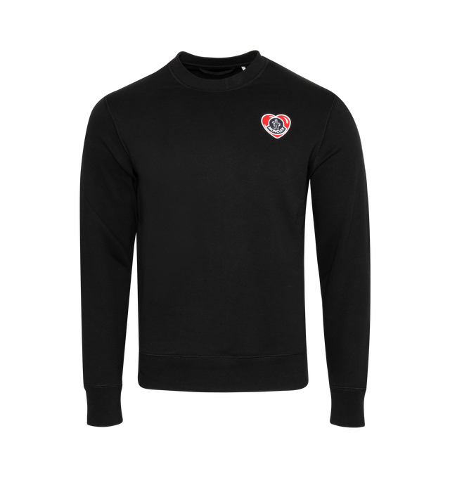 Image 1 of 2 - BLACK - MONCLER Logo Sweatshirt featuring heart motif, crew neck, long sleeves and logo patch. 100% cotton. 
