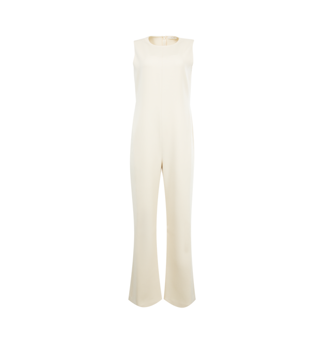 Image 1 of 2 - WHITE - THE ROW Levante Jumpsuit featuring minimal sleeveless jumpsuit in double-faced stretch wool with center front seam, side seam pockets, and straight wide leg with slightly flared hem. 98% wool, 2% lycra. Made in Italy 