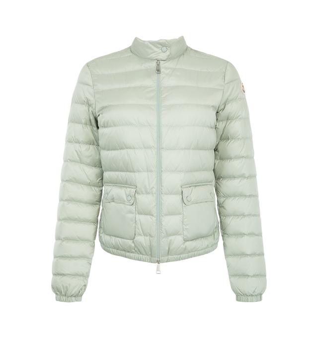 Image 1 of 1 - GREEN - Moncler Womens Lans Packable Short Down Jacket is crafted from longue saison with a longue saison lining and down-filled construction. Features a packable design, zipper and snap-button front closure, and pockets with snap-button closures. Exterior: 100% Polyamide / Nylon; Lining: 100% Polyamide / Nylon; Padding: Down Fill. Made in Armenia. 