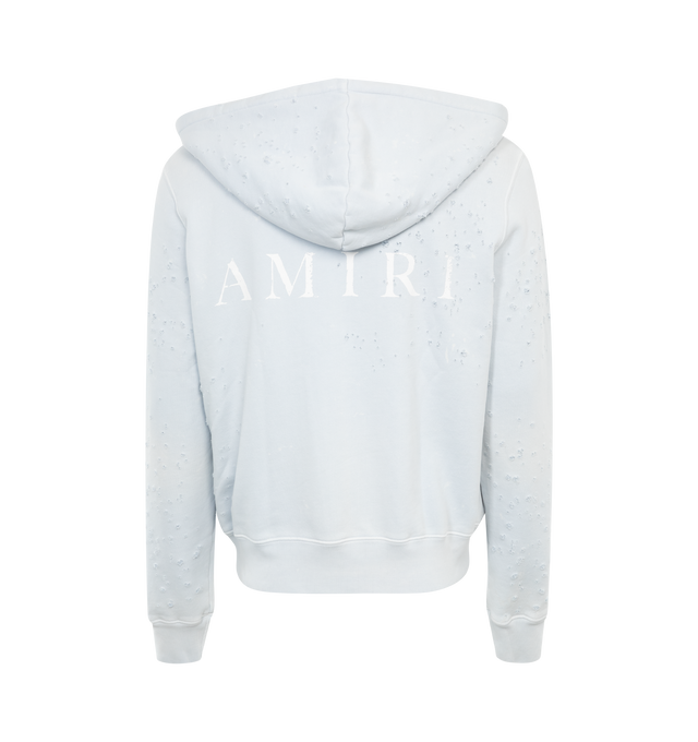 Image 2 of 2 - GREY - AMIRI Washed MA Shotgun Hoodie featuring front zipper closure, kangaroo pocket, distressed detail and knit fabric with French terrycloth lining. 100% cotton. Made in USA. 