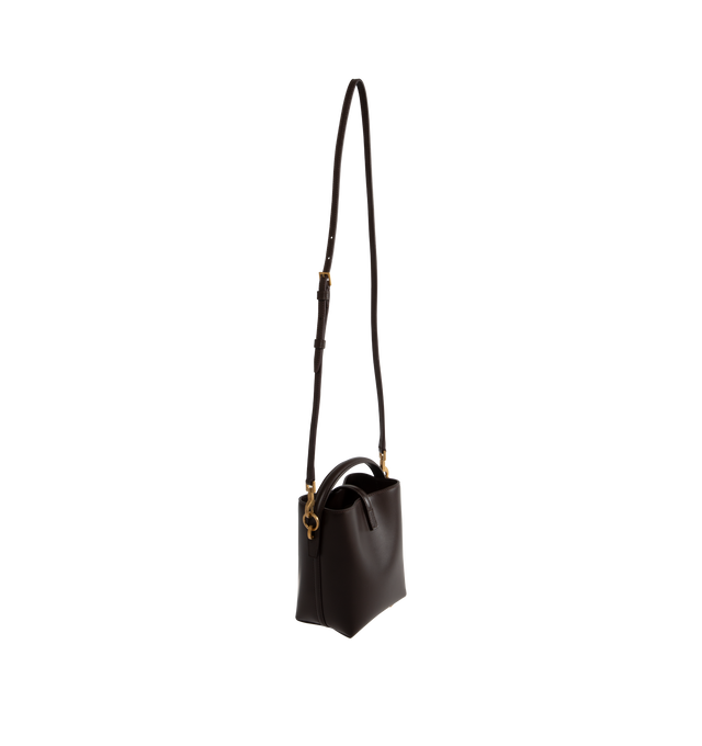 Image 2 of 3 - BROWN - SAINT LAURENT Le 37 Mini Bag in Shiny Leather featuring metal cassandre hook closure, four metal feet, one main compartment and suede lining. 5.9 X 5.1 X 2.4 inches. 90% calfskin leather, 10% metal. Made in Italy. 