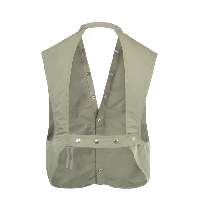 Image 2 of 2 - GREEN - RICK OWENS Cargo Vest featuring front press-stud fastening, rear press-stud fastening, open back and front zip fastening pockets. 97% cotton, 3% spandex/elastane. 